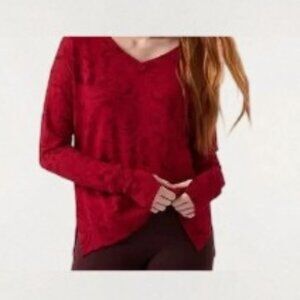 Athleta Coaster Luxe V-Neck Sweatshirt Red Medium NWT